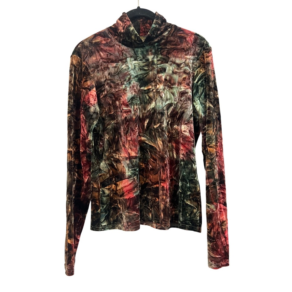 Linda Lundstrom Crushed Velvet Mock Neck Top Multi Color Abstract Size‎ 12